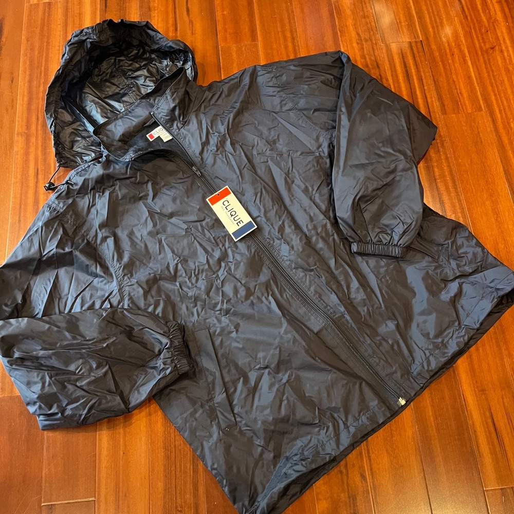 Clique Men Navy Jacket Lightweight Windbreaker Blue Hood New NWT Size‎ Large